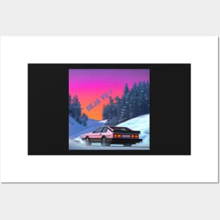 Deja vu! Car drifitng on a snowy road Posters and Art